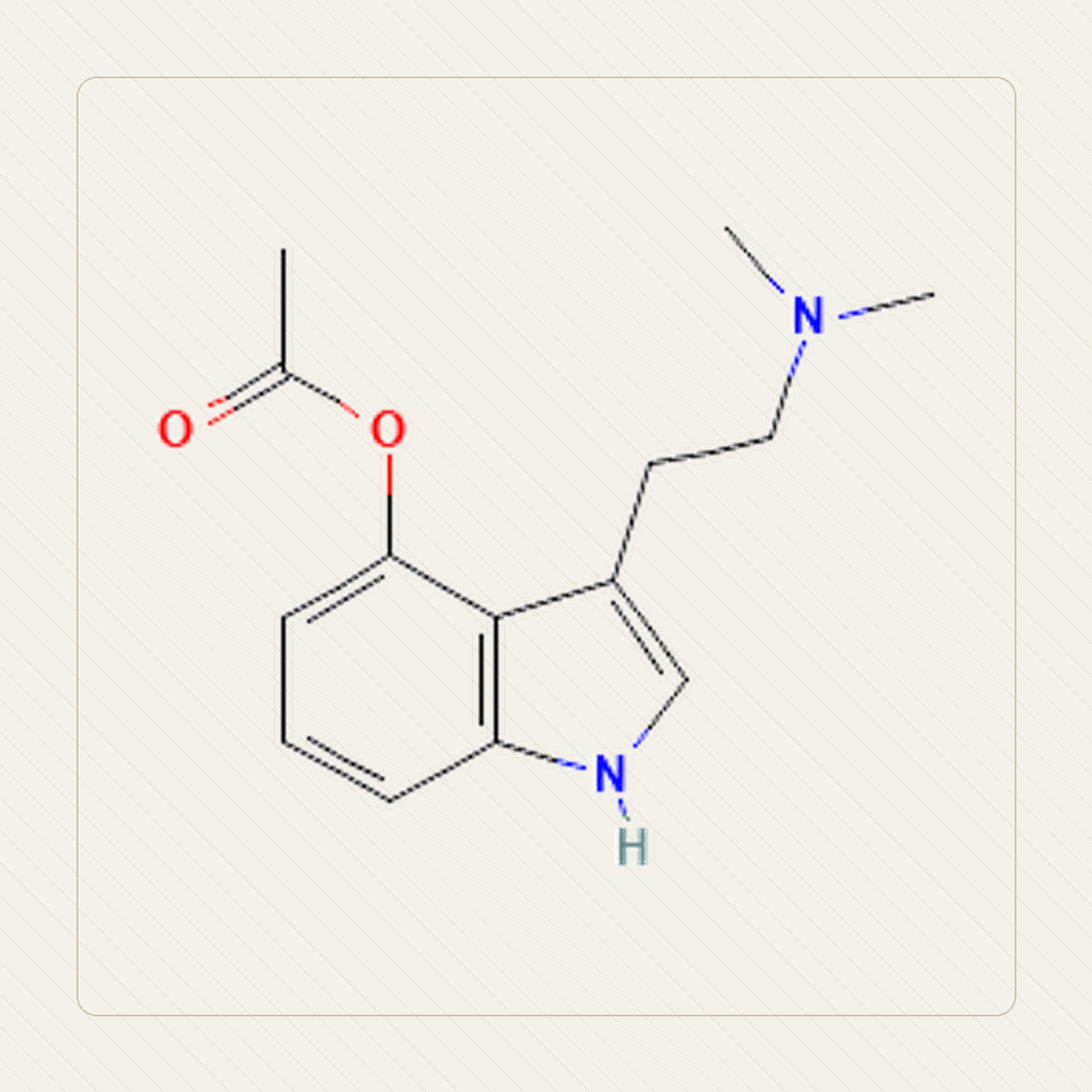 4-AcO-DMT O-acetylo-psylocyna, איור חינוכי של המבנה המולקולרי