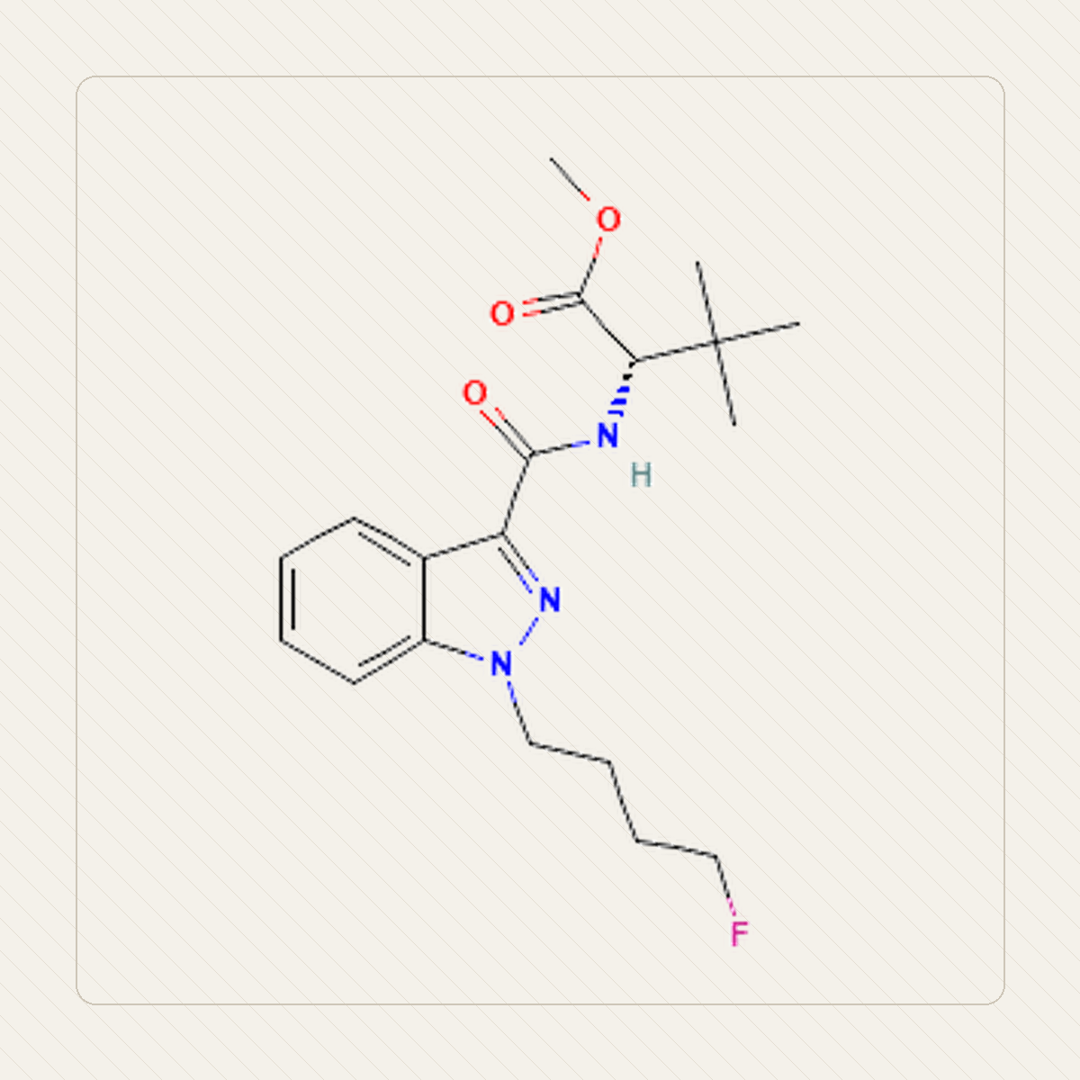 4F-MDMB-BINACA 4F-MDMB-BUTINACA, איור חינוכי של המבנה המולקולרי