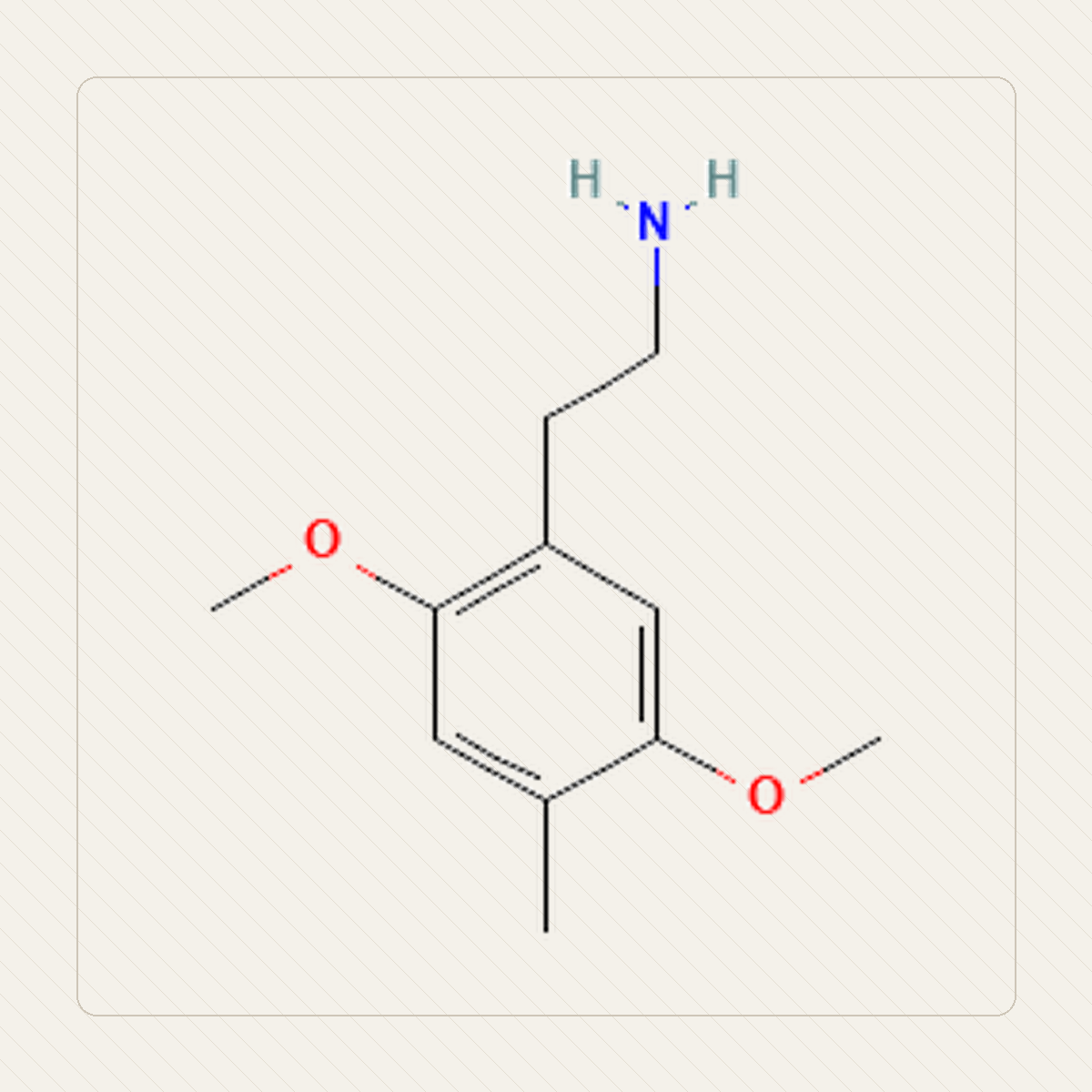2C-D 2,5-dimetoksy-4-metylofenetyloamina, איור חינוכי של המבנה המולקולרי