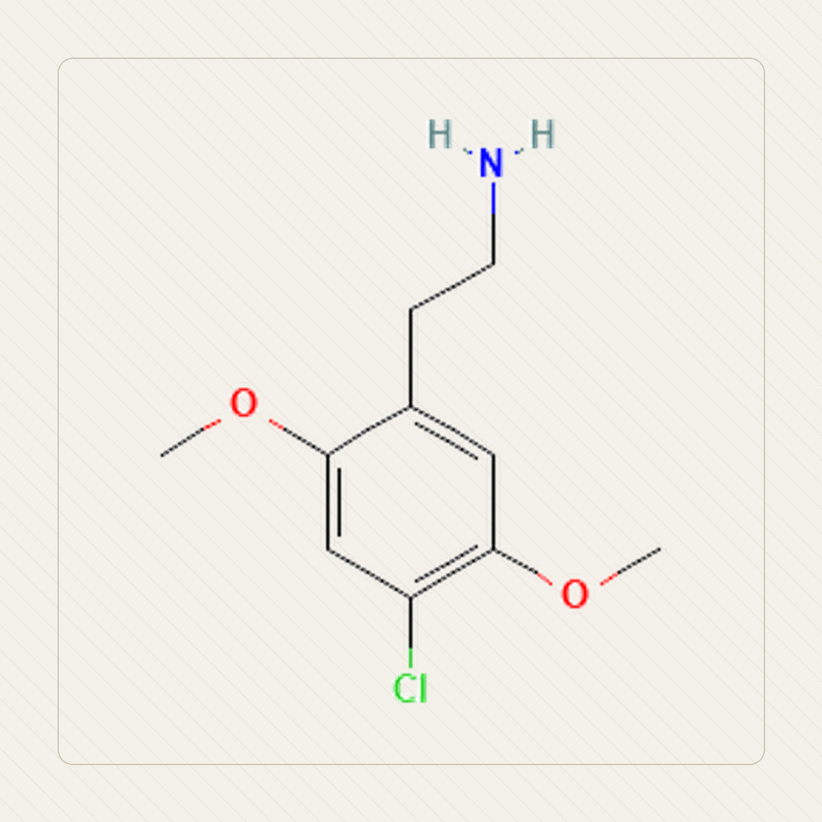 2C-C 2,5-dimetoksy-4-chlorofenetyloamina, איור חינוכי של המבנה המולקולרי