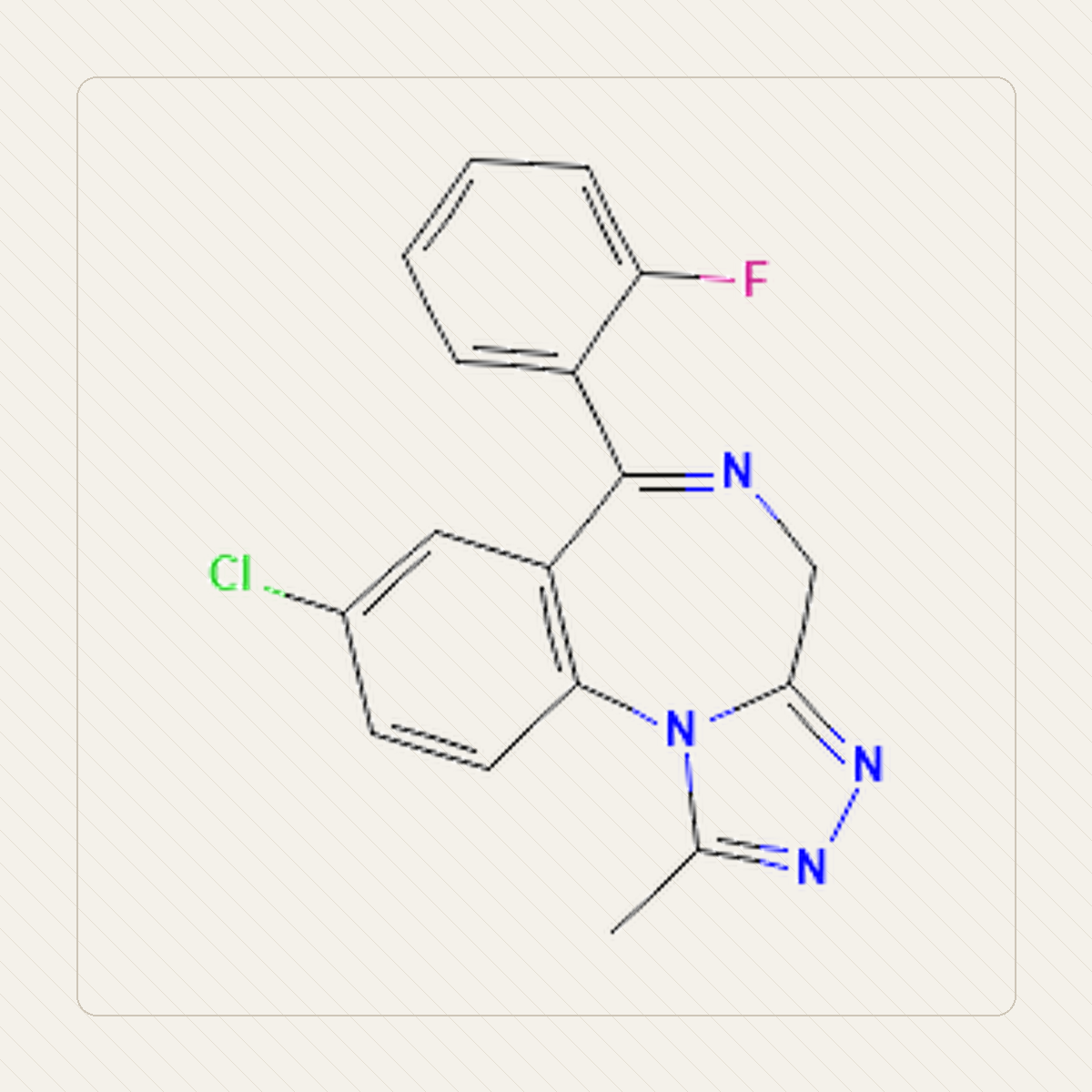 Flualprazolam, איור חינוכי של המבנה המולקולרי