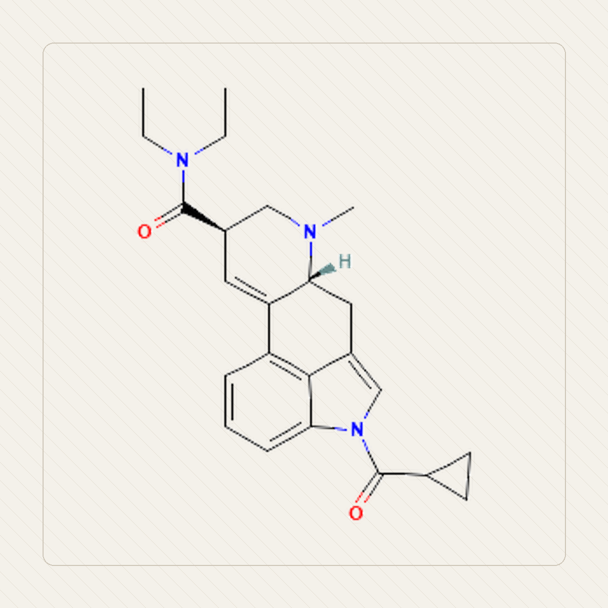 1cP-LSD 1-cyclopropionylo-LSD, איור חינוכי של המבנה המולקולרי