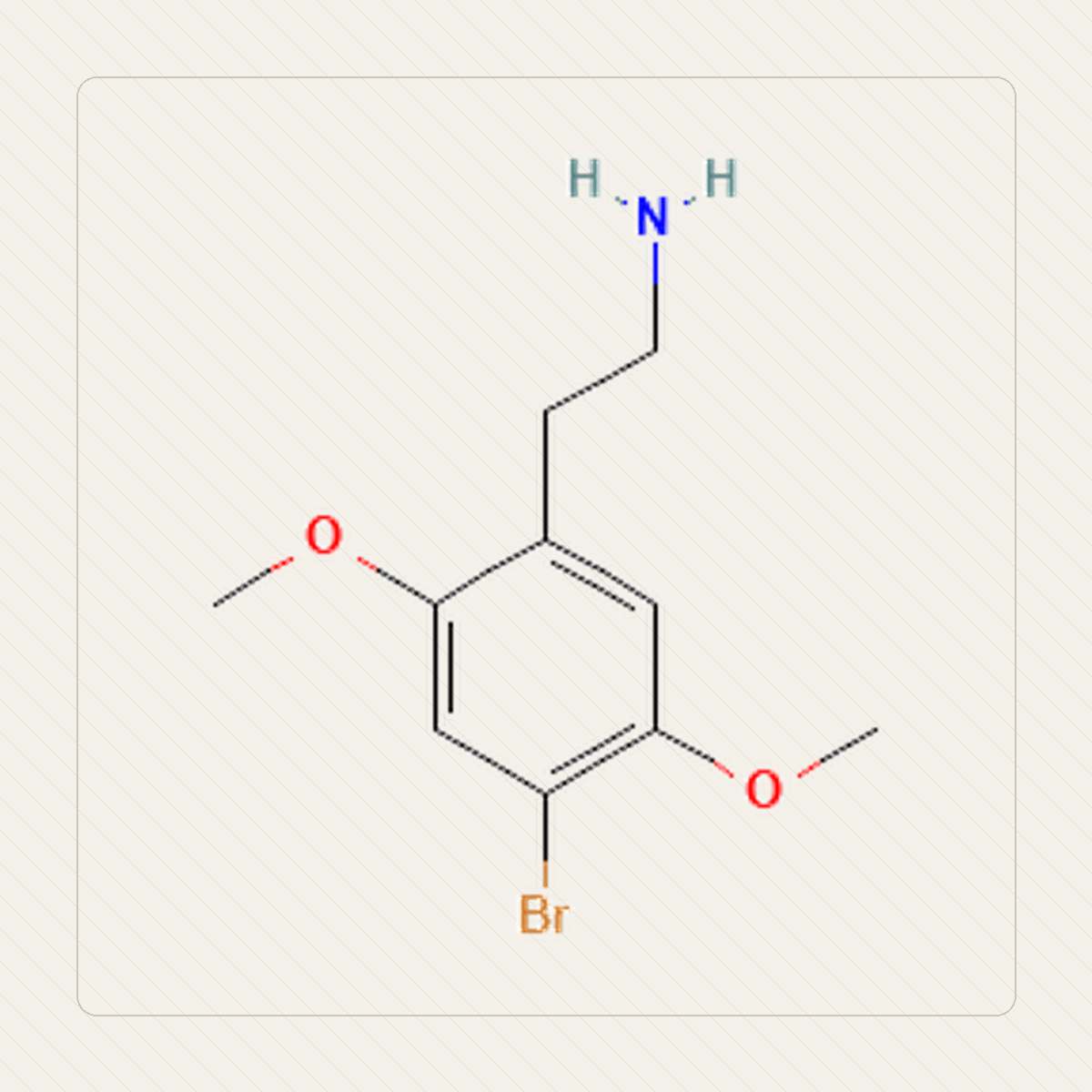 2C-B 4-bromo-2,5-dimetoksyfenetyloamina, איור חינוכי של המבנה המולקולרי